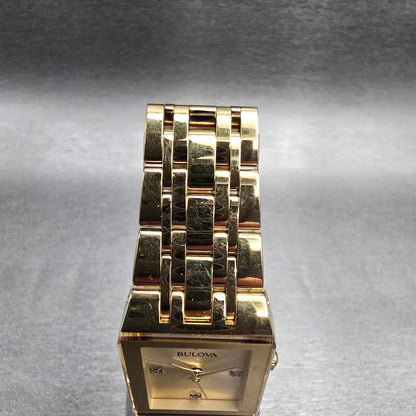 Bulova Futuro Quadra Watch Women 20mm Gold Dial Gold Tone 97P140 New Battery4
