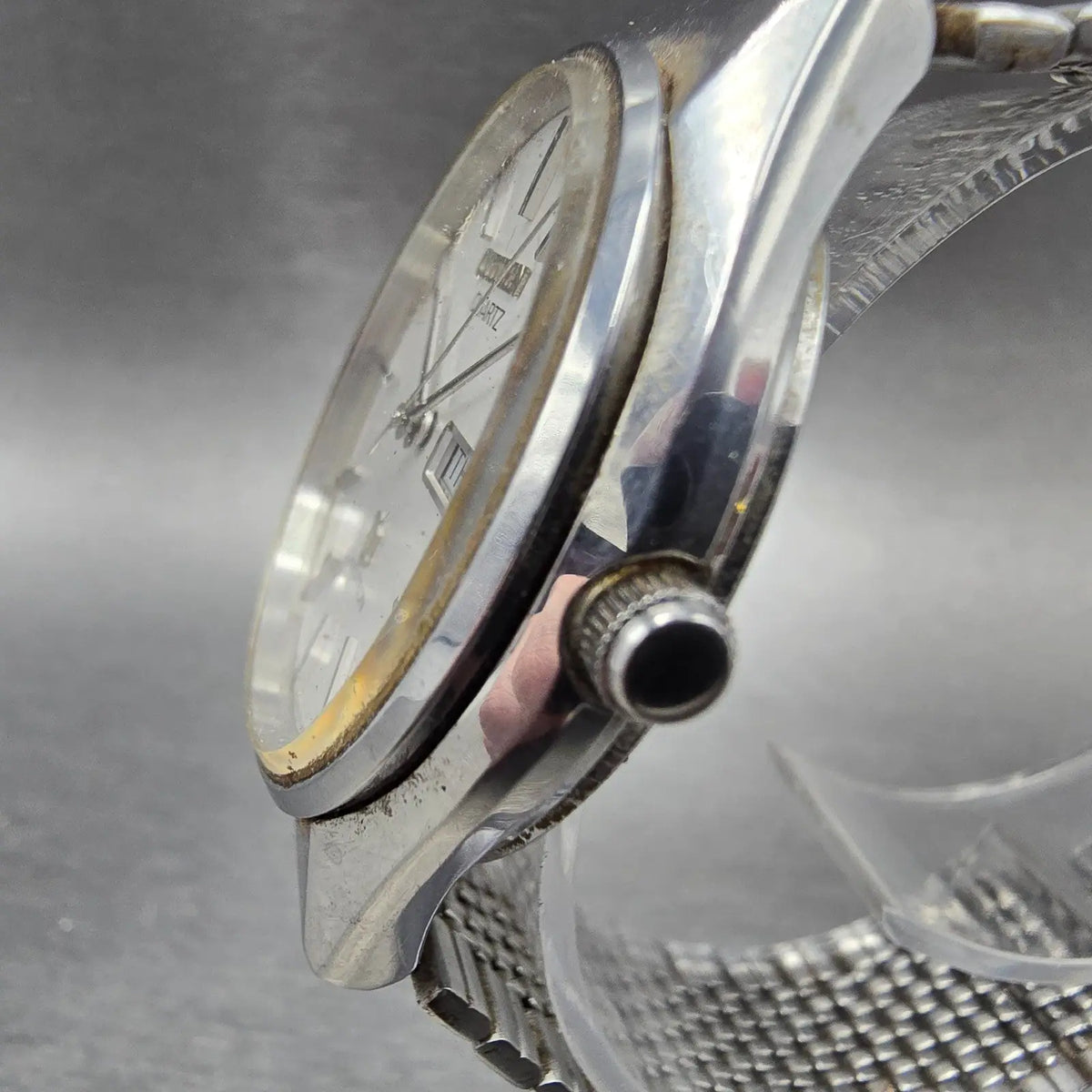 Citizen Crystron Watch Men 34mm White Dial Steel Daydate CQ 4-850904K PARTS3