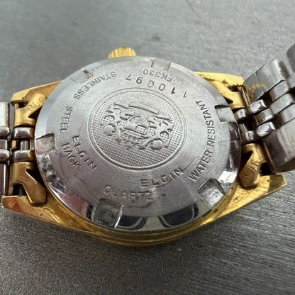 Elgin Watch Women 25mm Champagne Dial Gold Tone Date Round FK330 New Battery9