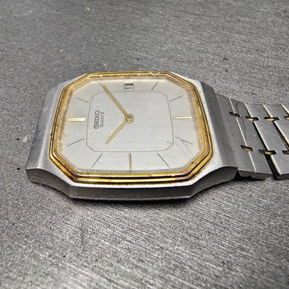 Seiko Watch Men 29mm Silver Dial Two Tone Date Octagon 6439-5039 PARTS Vintage6