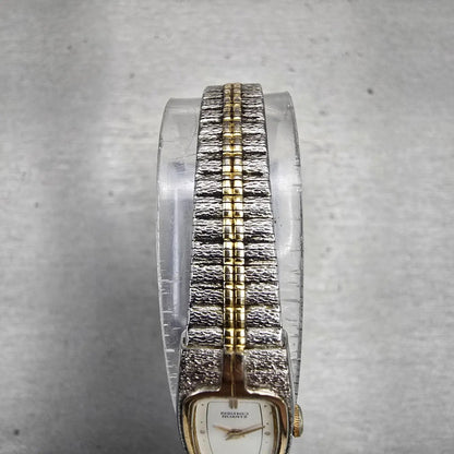 Seiko Watch Women 13mm White Dial Two Tone Rectangle 2E20-6319 New Battery VTG4