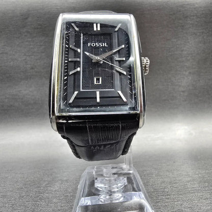 Fossil Truman Watch Men 33mm Black Dial Silver Tone Date Rectangle FS4770 NewBat5