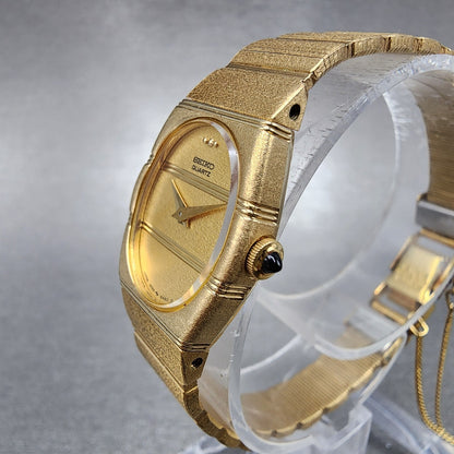 Seiko Watch Women 19mm Gold Dial Gold Tone Oval 14008519 New Battery2