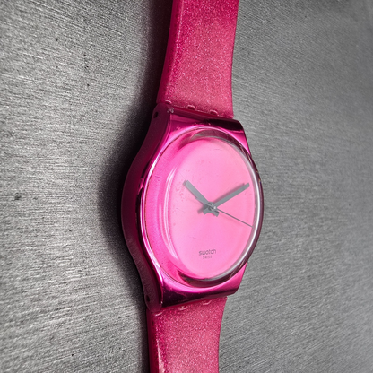 Swatch Deep Pink Watch Men 34mm Pink Dial Pink Tone Round GP139 New Battery READ3
