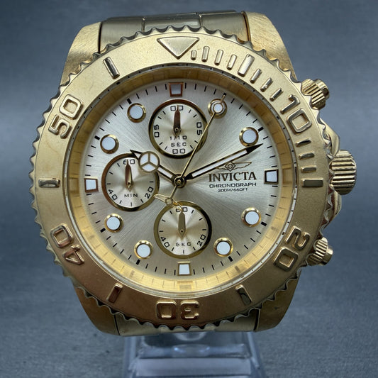 Invicta Pro Diver 1774 Chronograph Watch Men 44mm Champagne Dial Gold Tone Runs0