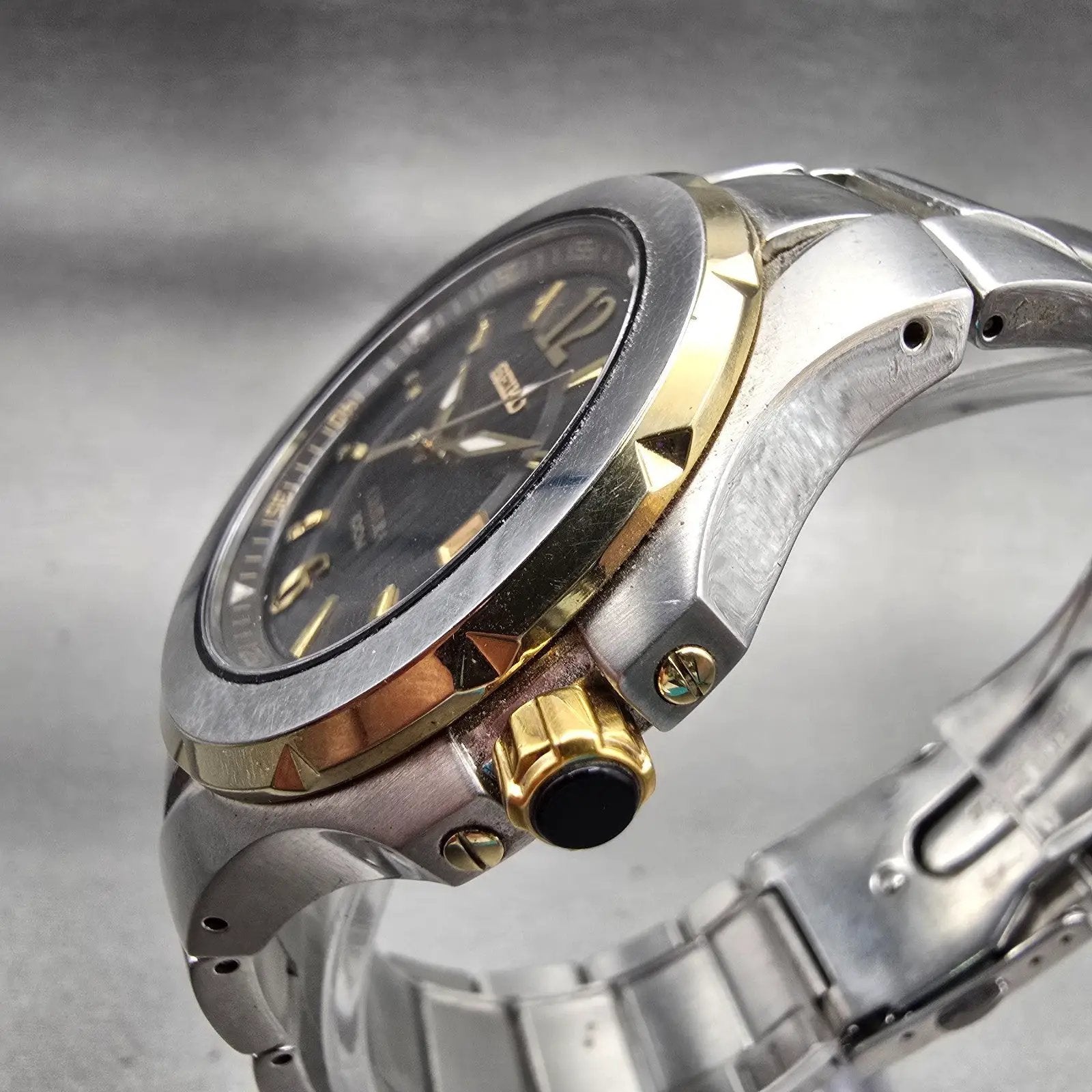 Seiko Coutura Watch Men 42mm Black Dial Two Tone Date 7N42-0EJ0 New Battery2