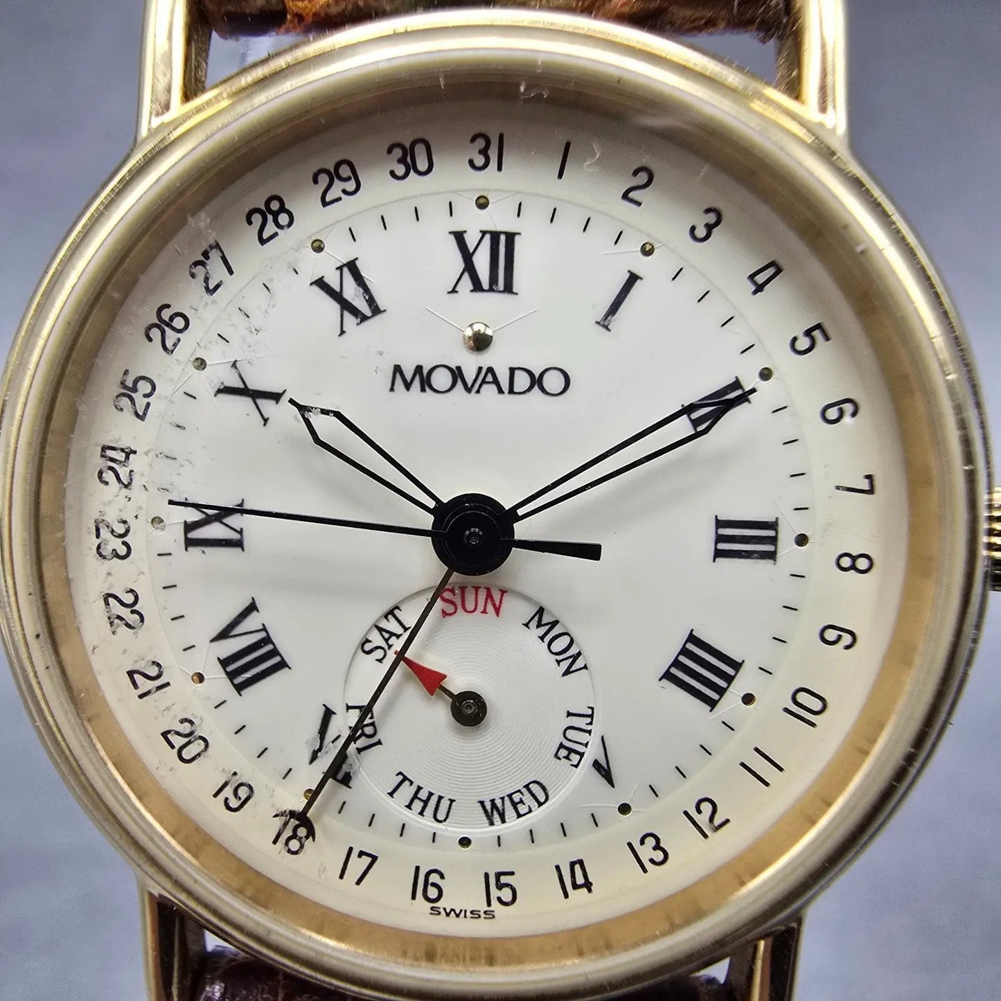 Movado Watch Women 28mm Cream Dial Gold Tone Daydate 87-06-825 New Battery1