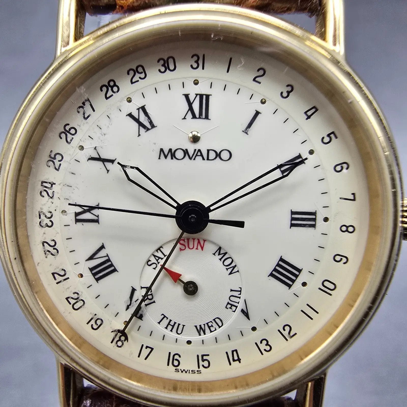 Movado Watch Women 28mm Cream Dial Gold Tone Daydate 87-06-825 New Battery1