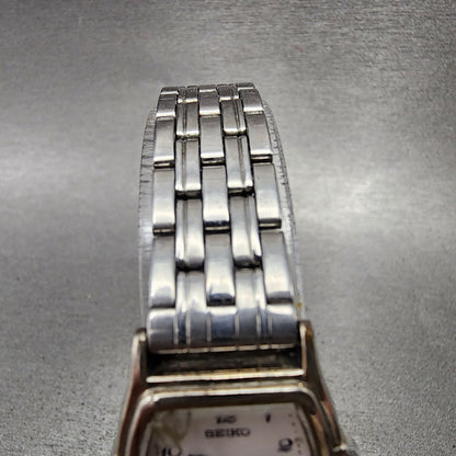 Seiko Watch Women 21mm White Dial Silver Tone Rectangle V4016250 New Battery3