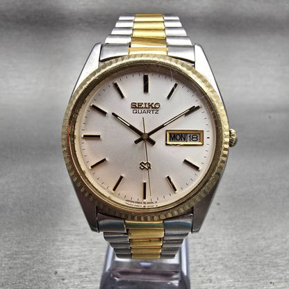 Seiko SQ President Watch Men 35mm Silver Dial Two Tone Daydate 6923-8080 New Bat0
