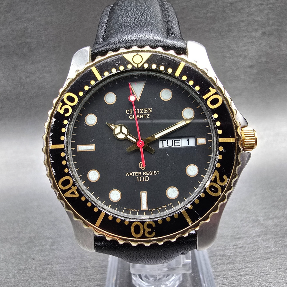 Citizen Dive Watch Men 40mm Black Dial Two Tone Daydate Round 6100-G03448 NewBat0