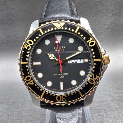 Citizen Dive Watch Men 40mm Black Dial Two Tone Daydate Round 6100-G03448 NewBat0