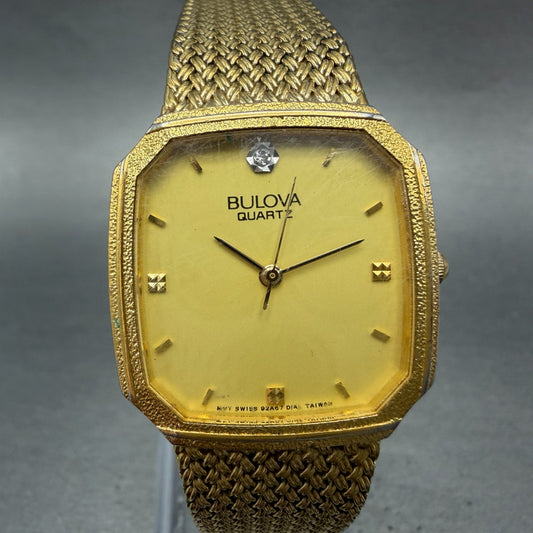 Bulova Watch Men 28mm Champagne Dial Gold Tone Octagon 92A67 New Battery Vintage0