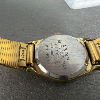 Seiko Watch Women 20mm Champagne Dial Gold Tone Round 2c21-0010 New Battery JUG89