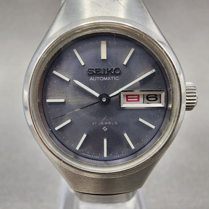 Seiko Automatic Watch Women 24mm Blue Dial Silver Tone Daydate 2706-0110 Runs