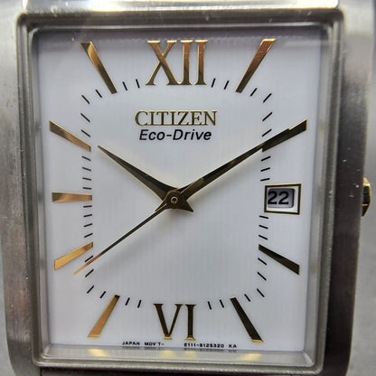Citizen Eco-Drive Tank Watch Men 31mm White Dial Steel Date Rectangle Runs1