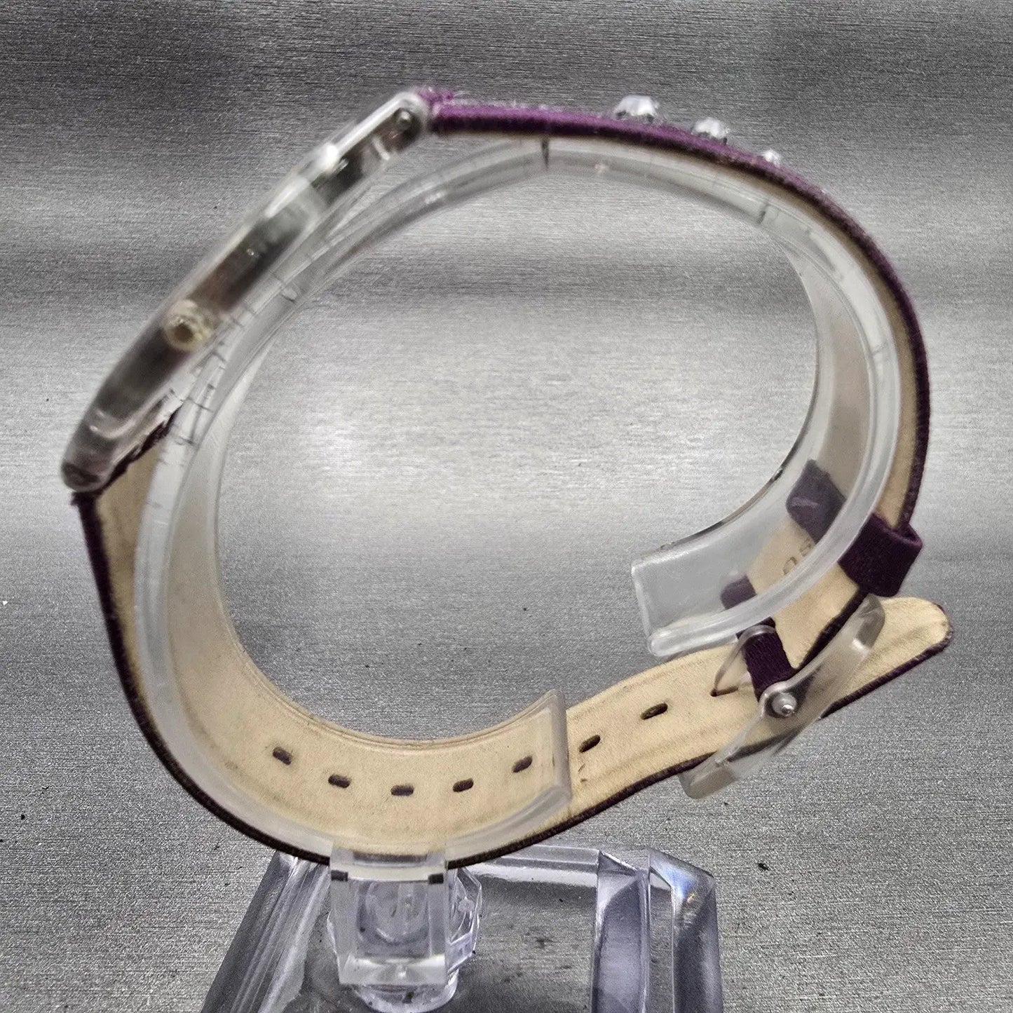 Swatch Skin FLOWER TRACK Watch Women Purple Dial Clear Case SFK278 New Battery6