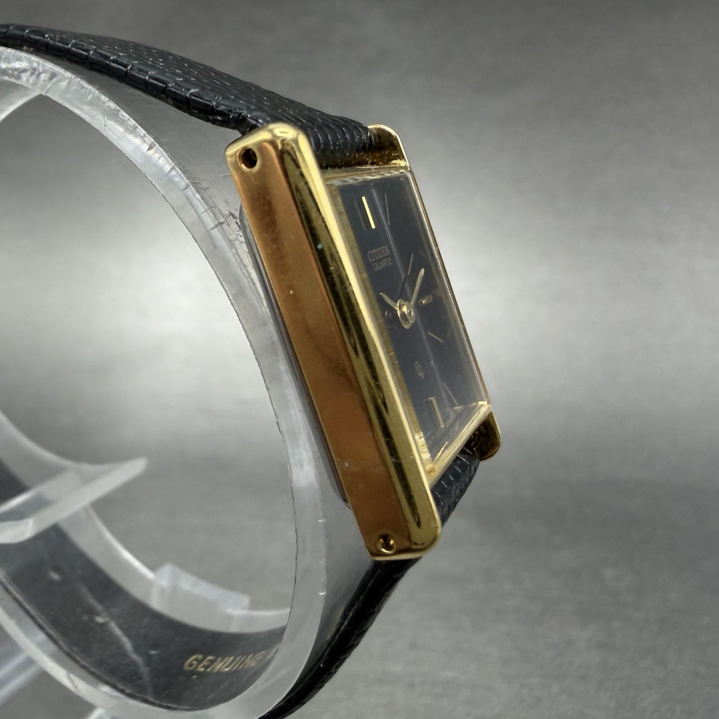 Citizen CQ Tank Watch Women 16mm Black Dial Gold Tone 3220-945174 New Battery KL3