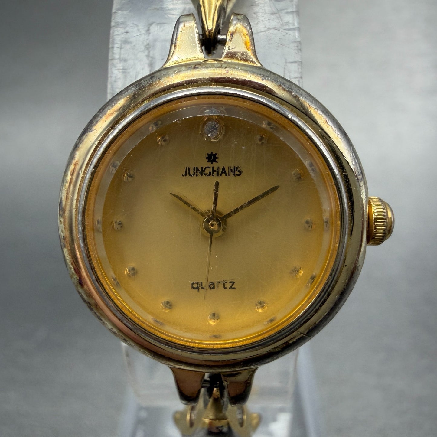 Junghans Watch Women 21mm Gold Dial Gold Tone Round Bangle New Battery1
