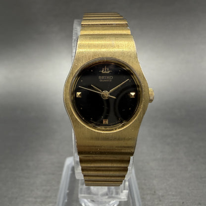 Seiko Watch Women 18mm Black Dial Gold Tone Round 2Y01-0130 New Battery0