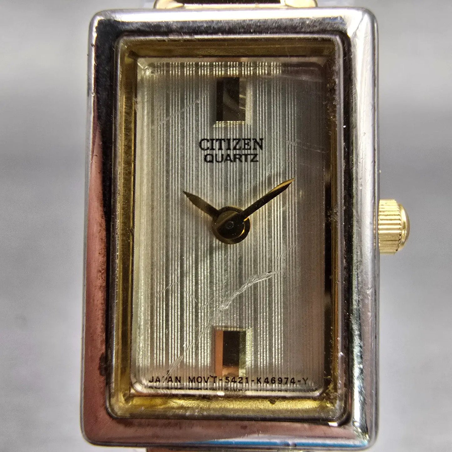 Citizen Watch Women 15mm Champagne Dial Two Tone Rectangle 5421-K15044 New Batt1