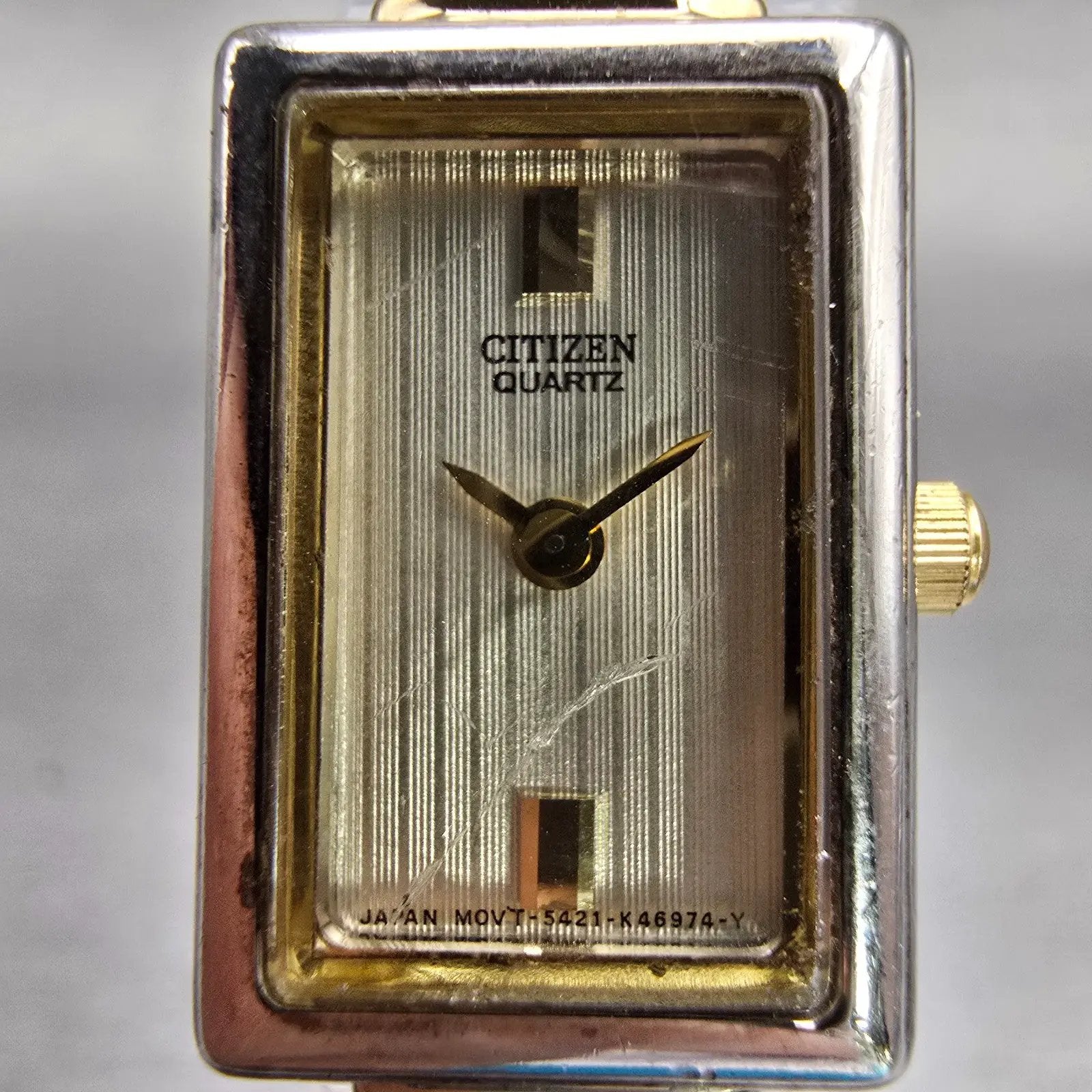 Citizen Watch Women 15mm Champagne Dial Two Tone Rectangle 5421-K15044 New Batt1
