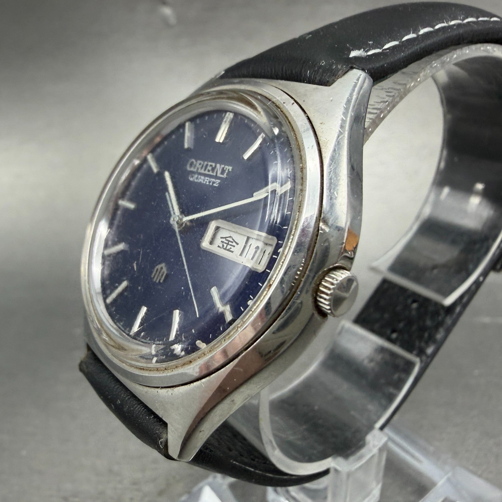 Orient Watch Men 37mm Blue Dial Silver Tone Daydate Round 529605-70 New Battery2