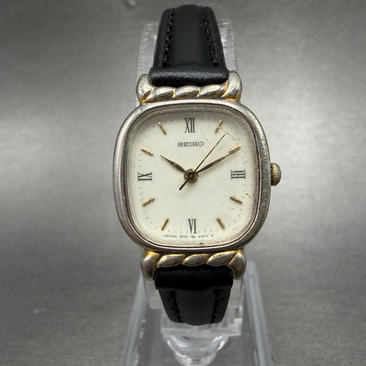 Seiko Watch 20mm Women White Dial Two Tone Rectangle 2P21-5340 New Battery0