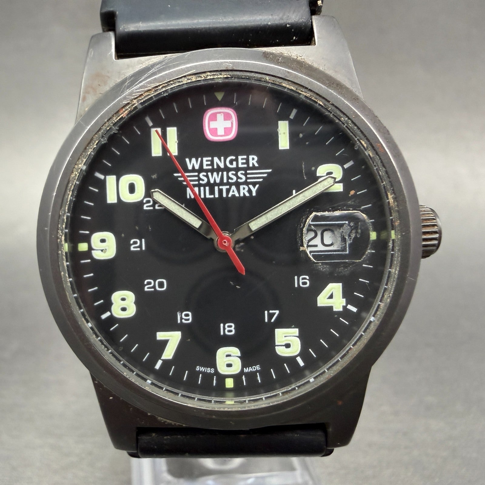 Wegner Swiss Military Watch Men 38mm Black Dial Silver Tone Date 72915 New Batt0