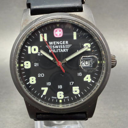 Wegner Swiss Military Watch Men 38mm Black Dial Silver Tone Date 72915 New Batt0