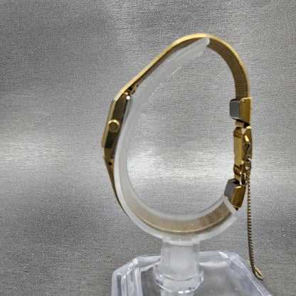 Seiko Tank Watch Women 12mm Champagne Dial Gold Tone 2e206259 New Battery6