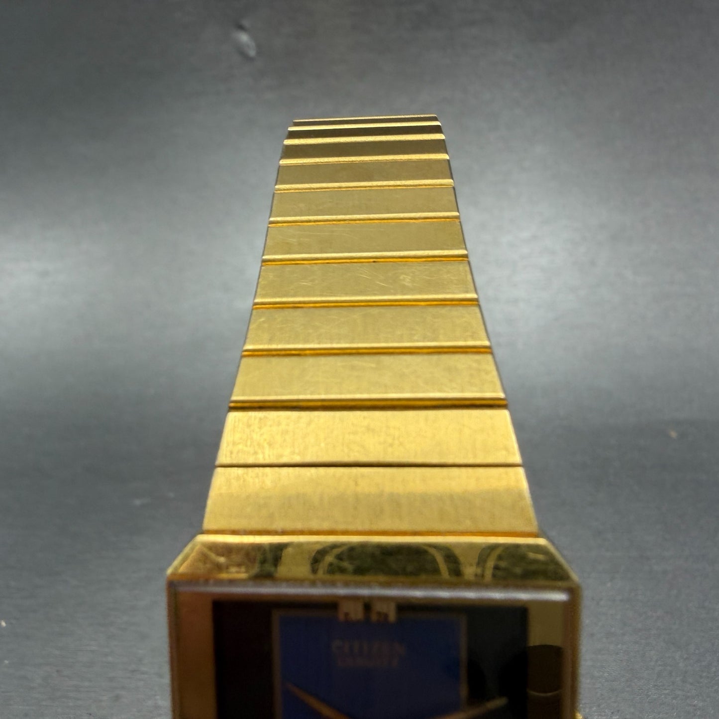 Citizen CQ Tank Watch Unisex 25mm Blue Dial Gold Tone Rectangle New Battery4