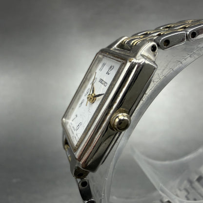 Seiko Tank Watch Women 16mm White Dial Two Tone Rectangle 1N01-0FH0 New Battery2