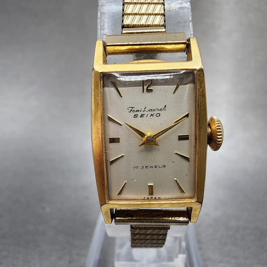 Seiko Femi Laurel Tank Watch Women 16mm White Dial Gold Plated Manual Wind Runs0