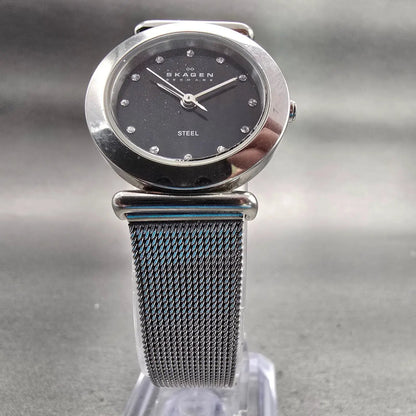 Skagen Watch Women 25mm Black Dial Silver Tone Round 107SSSBD New Batt5