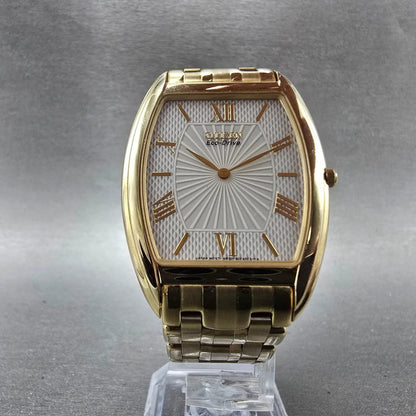 Citizen Eco-Drive Watch Men 33mm White Dial Gold Tone Rectangl G820-S012287 Runs5