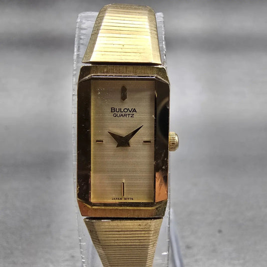 Bulova Tank Watch Women 13mm Champagne Dial Gold Tone Rectangle 92T74 NewBattery0