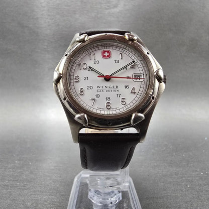 Wenger SAK Designs Watch Men 36mm White Dial Silver Tone Date Round PARTS VTG6