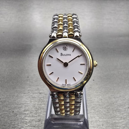 Bulova Watch Women 24mm White Dial Two Tone Diamond Accent Round 98P04 New Batt0