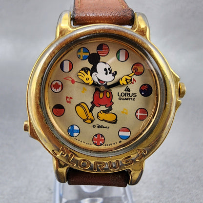 Lorus Mickey Mouse Watch Women 34mm White Dial Gold Small World V4210020 NewBat1