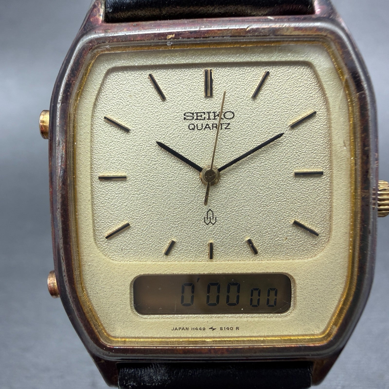 Seiko Analog Digital Watch Men 30mm Champagne Dial Gold Tone H449-5130 New Batt1