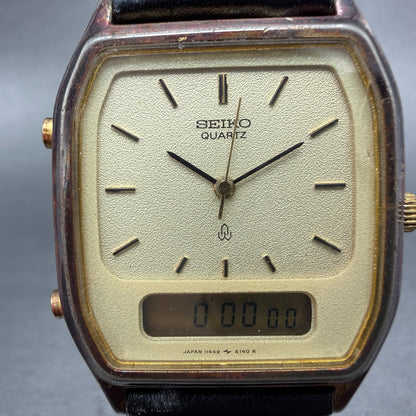 Seiko Analog Digital Watch Men 30mm Champagne Dial Gold Tone H449-5130 New Batt1
