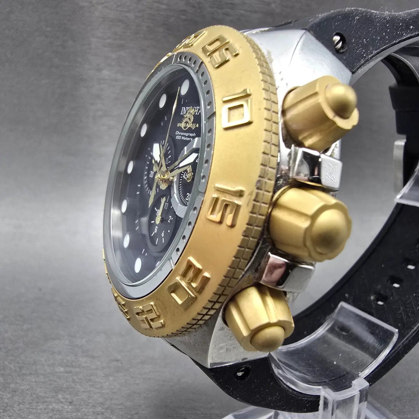 Invicta Sub Aqua Sport Chronograph Watch Men 50mm Black Dial Two Tone NewBat2