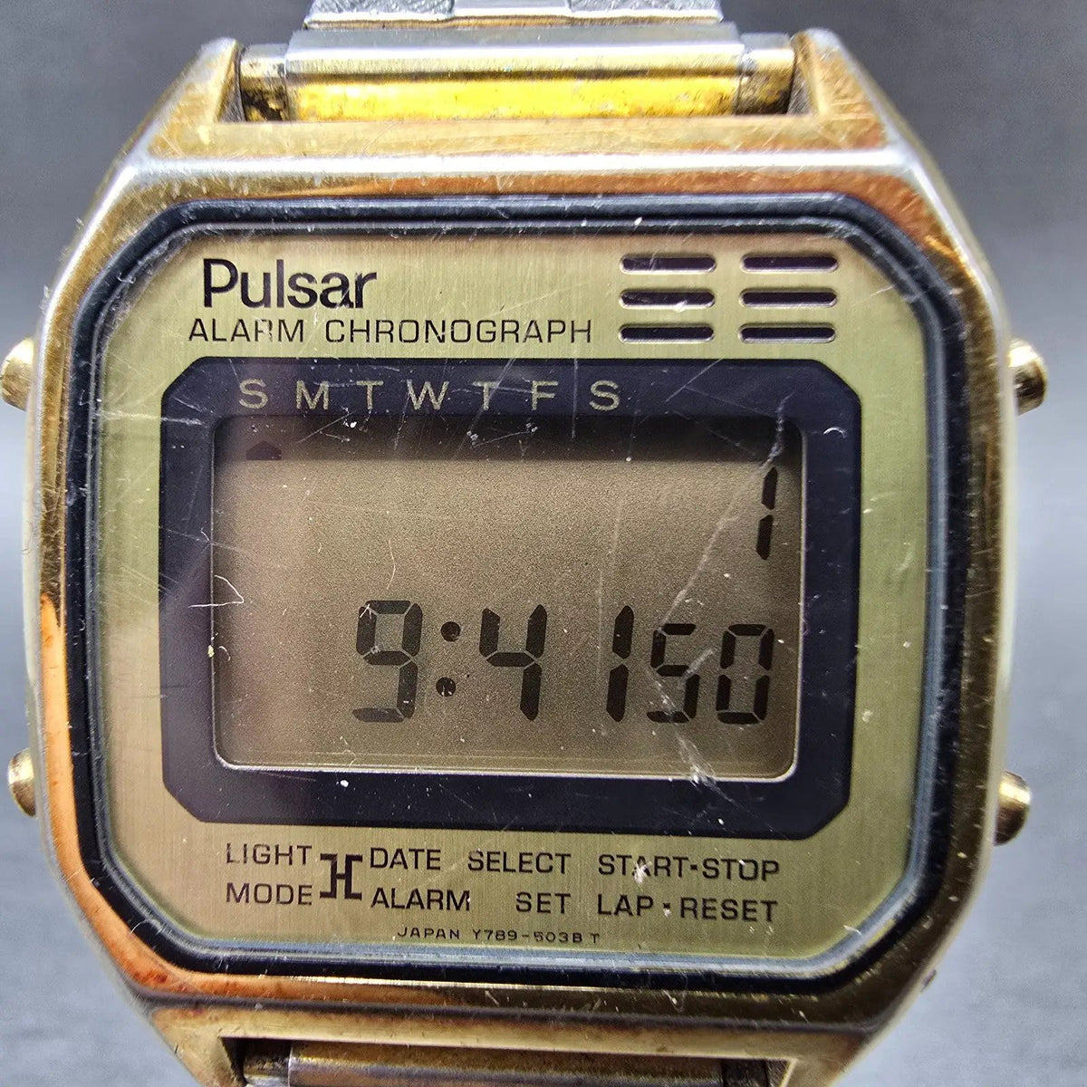 Pulsar Digital Watch Men 34mm Gold Alarm Chronograph Y789-5059 READ!!! New Batt1