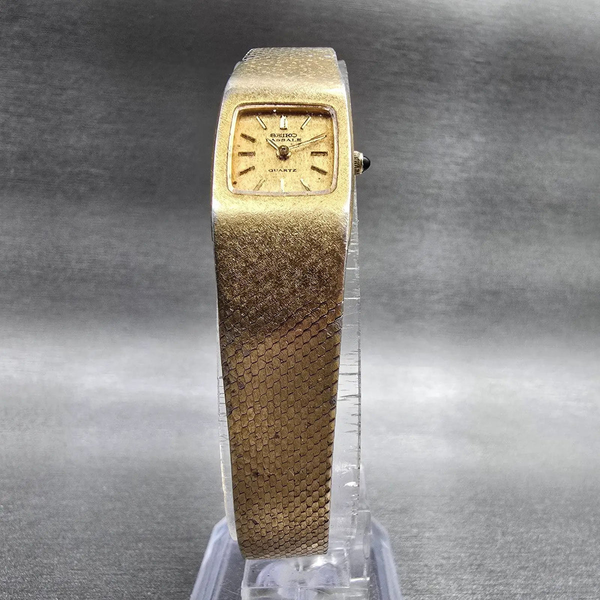 Seiko Lassale Watch Women 15mm Gold Dial Gold Tone Rectangle 5420-5109 New Batt5