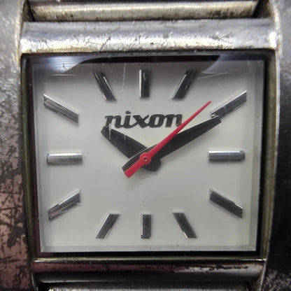 Nixon The Boss Watch Women White 30mm Dial Silver Rectangle New Battery1