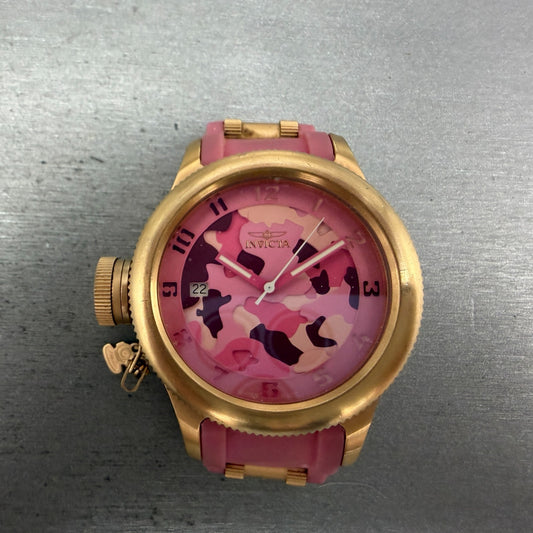 Invicta Russian Diver Watch Unisex 41mm Pink Camo Gold Tone Date 11352 PARTS0