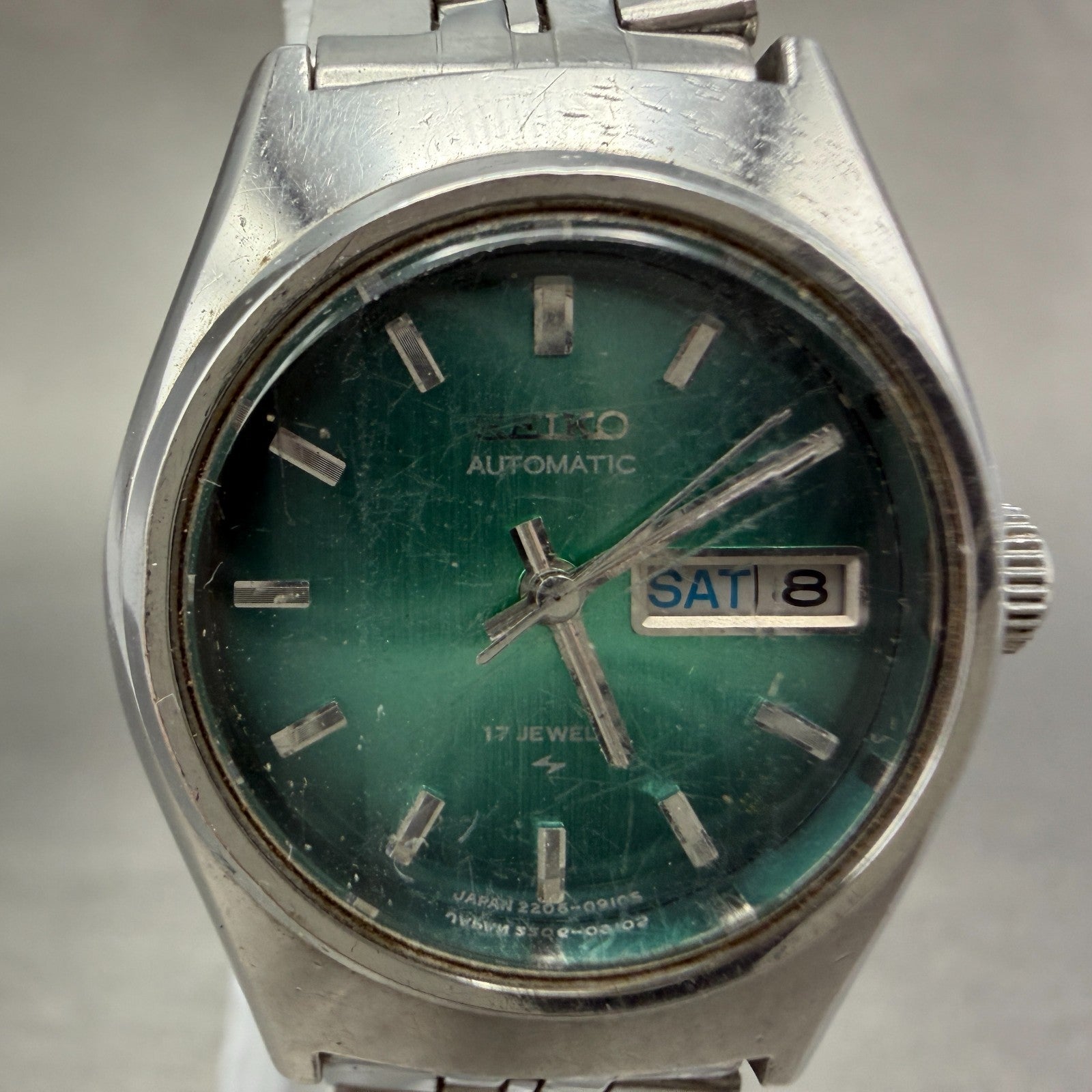Seiko Automatic Watch Women 25mm Green Dial Silver Tone Daydate 2206-0610 PARTS2