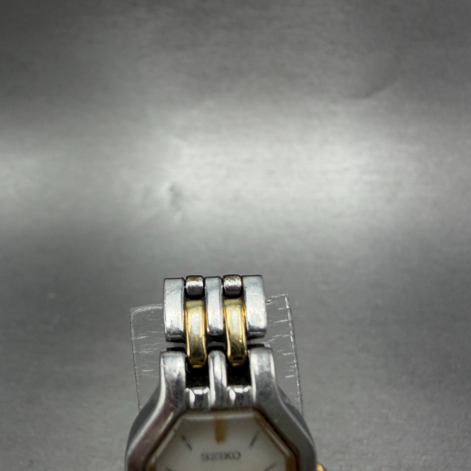 Seiko Watch Women 16mm White Dial Two Tone Octagon 1N00-0GV0 New Battery VTG 215