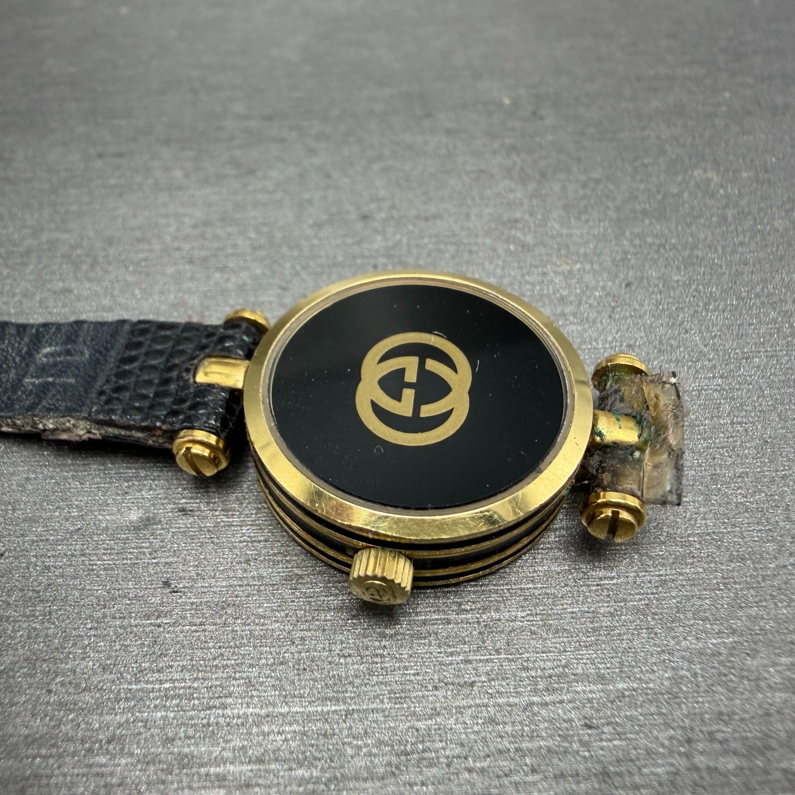 Gucci 2000L Watch Women 22mm Black Dial Gold Plated Round New Battery VTG READ!!9